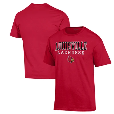 Men's Champion Red Louisville Cardinals Stack Logo Lacrosse Powerblend T-Shirt