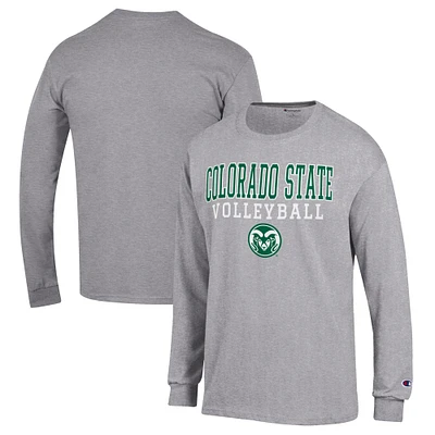 Men's Champion Heather Gray Colorado State Rams Stack Logo Volleyball Powerblend Long Sleeve T-Shirt