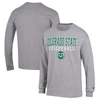 Men's Champion Heather Gray Colorado State Rams Stack Logo Volleyball Powerblend Long Sleeve T-Shirt