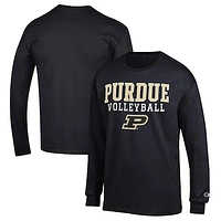 Men's Champion Black Purdue Boilermakers Stack Logo Volleyball Powerblend Long Sleeve T-Shirt