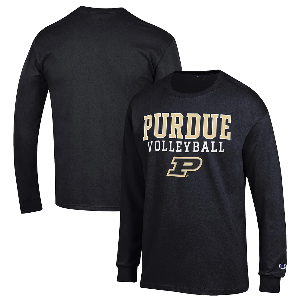 Men's Champion Black Purdue Boilermakers Stack Logo Volleyball Powerblend Long Sleeve T-Shirt