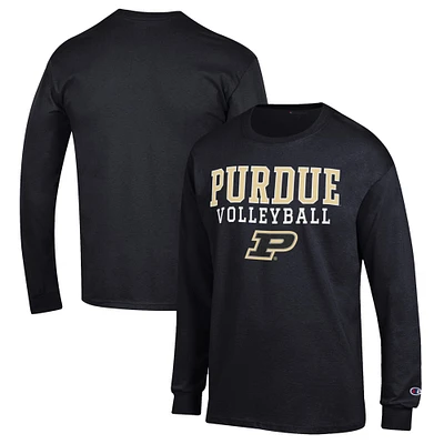 Men's Champion Black Purdue Boilermakers Stack Logo Volleyball Powerblend Long Sleeve T-Shirt