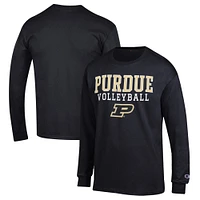 Men's Champion Black Purdue Boilermakers Stack Logo Volleyball Powerblend Long Sleeve T-Shirt