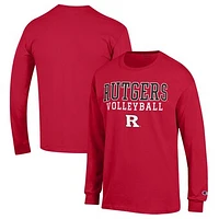 Men's Champion Scarlet Rutgers Knights Stack Logo Volleyball Powerblend Long Sleeve T-Shirt