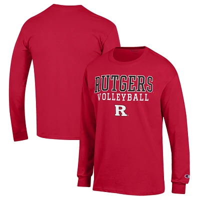 Men's Champion Scarlet Rutgers Knights Stack Logo Volleyball Powerblend Long Sleeve T-Shirt