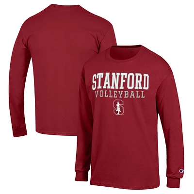Men's Champion Cardinal Stanford Stack Logo Volleyball Powerblend Long Sleeve T-Shirt