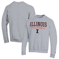 Men's Champion Heather Gray Illinois Fighting Illini Stack Logo Volleyball Powerblend Pullover Sweatshirt