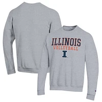 Men's Champion Heather Gray Illinois Fighting Illini Stack Logo Volleyball Powerblend Pullover Sweatshirt
