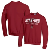 Men's Champion Cardinal Stanford Stack Logo Volleyball Powerblend Pullover Sweatshirt