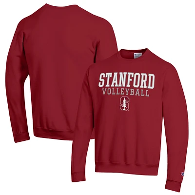 Men's Champion Cardinal Stanford Stack Logo Volleyball Powerblend Pullover Sweatshirt