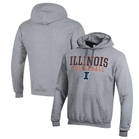 Men's Champion Heather Gray Illinois Fighting Illini Stack Logo Volleyball Powerblend Pullover Hoodie