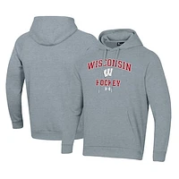 Men's Under Armour Gray Wisconsin Badgers Hockey All Day Arch Fleece Pullover Hoodie