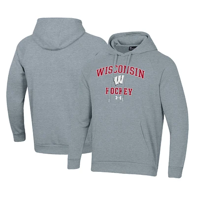 Men's Under Armour Gray Wisconsin Badgers Hockey All Day Arch Fleece Pullover Hoodie