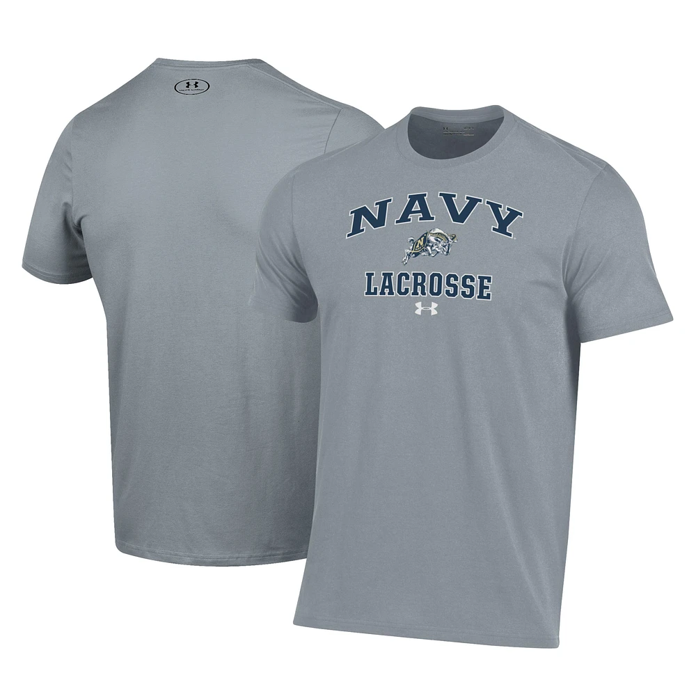 Men's Under Armour Gray Navy Midshipmen Lacrosse Arch Over Performance T-Shirt