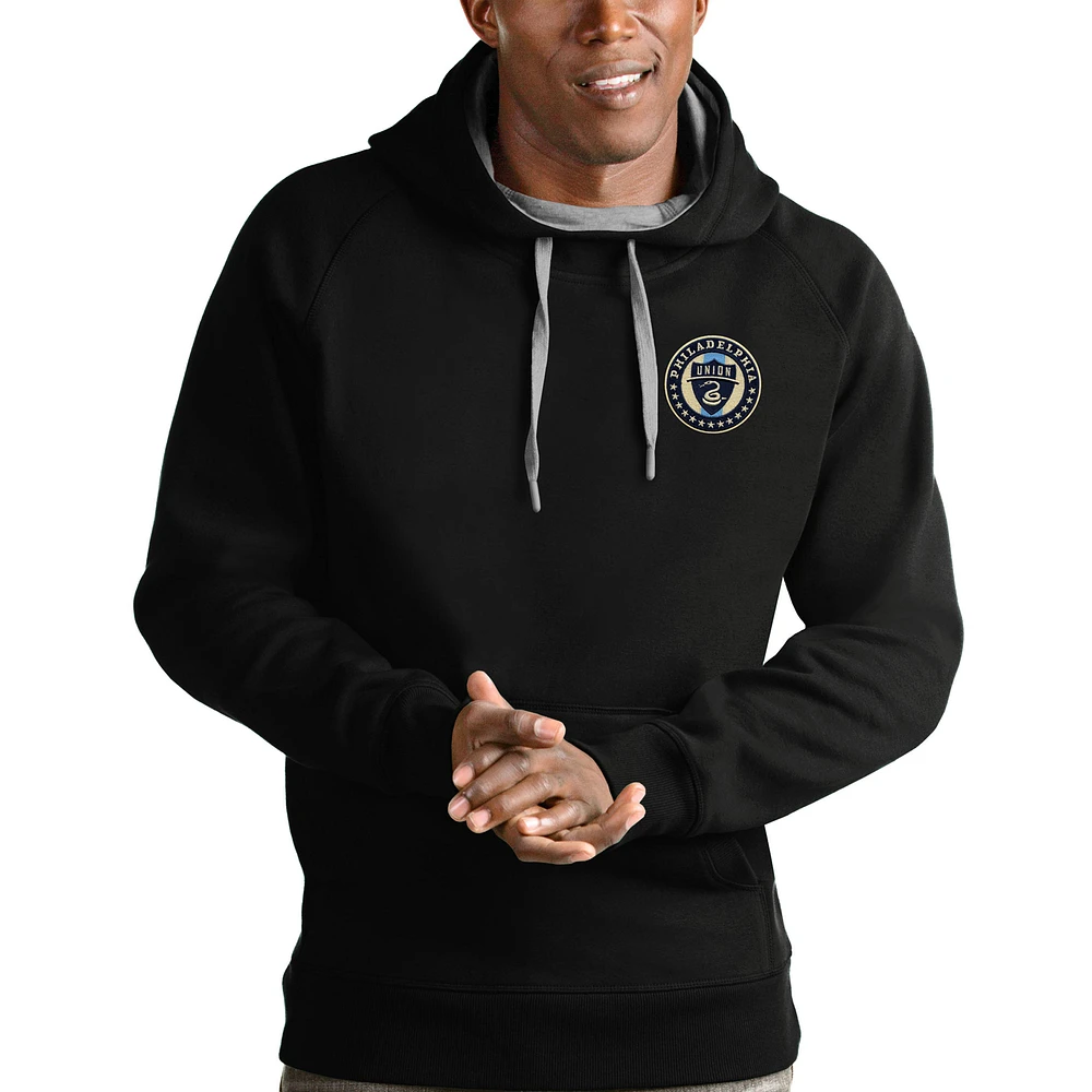 Men's Antigua Black Philadelphia Union Logo Victory Pullover Hoodie