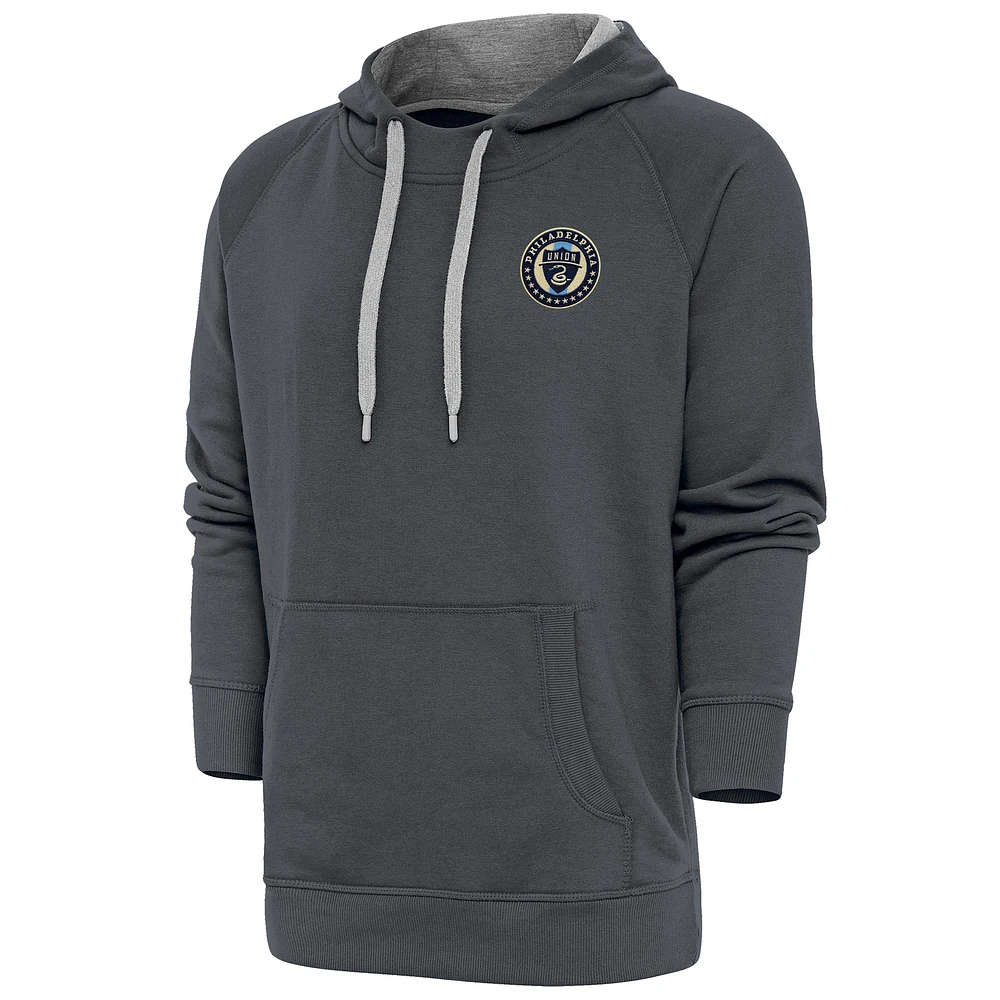 Men's Antigua Charcoal Philadelphia Union Logo Victory Pullover Hoodie