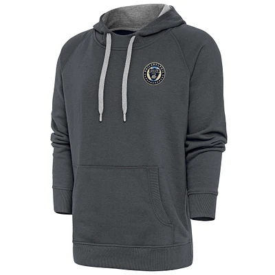 Men's Antigua Charcoal Philadelphia Union Logo Victory Pullover Hoodie