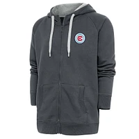 Men's Antigua Charcoal Chicago Fire Logo Victory Full-Zip Hoodie