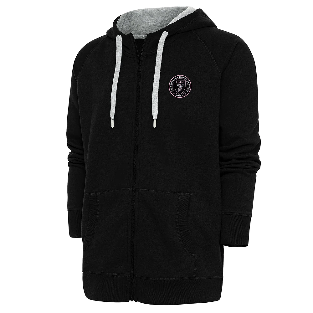 Men's Antigua Black Inter Miami CF Logo Victory Full-Zip Hoodie
