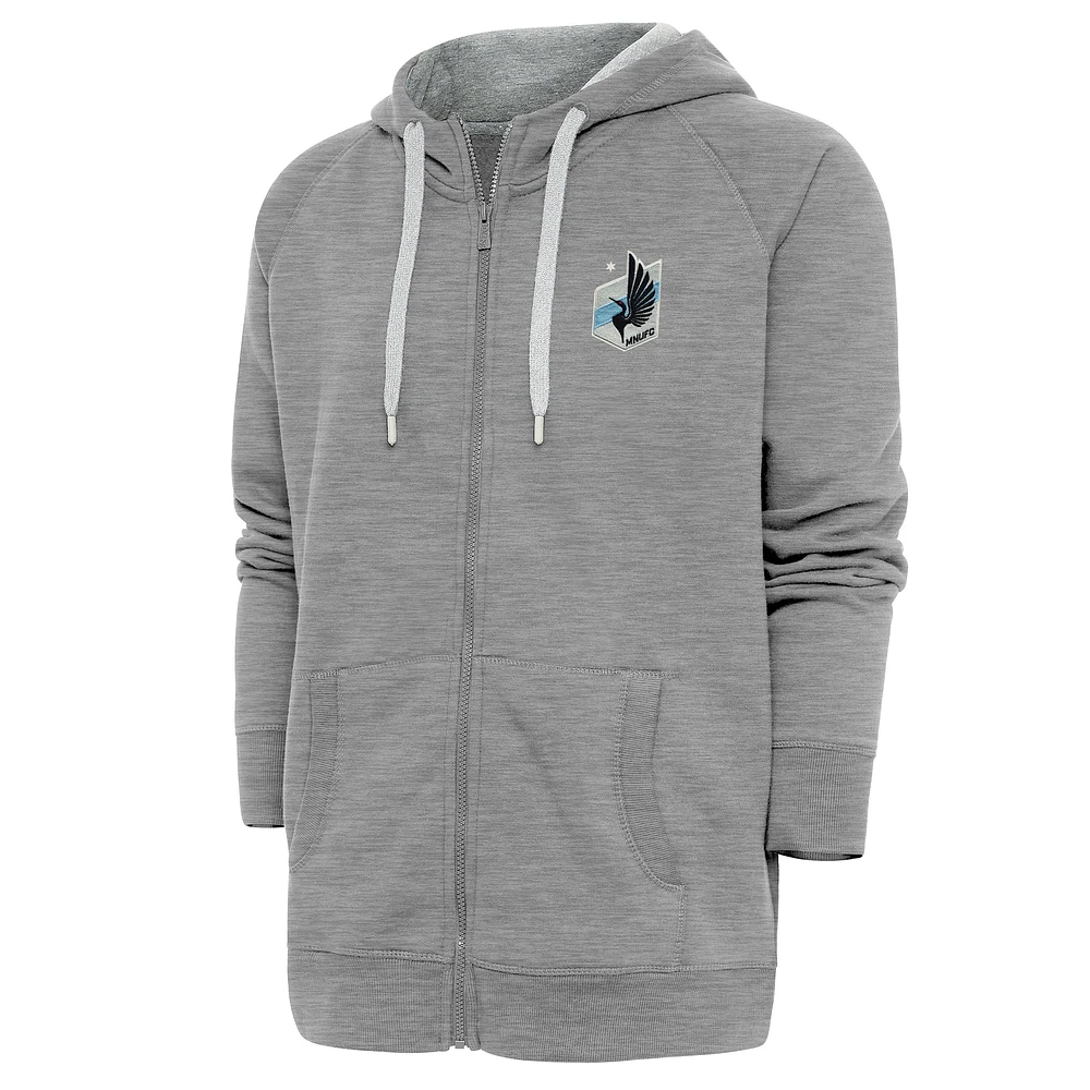 Men's Antigua Heather Gray Minnesota United FC Logo Victory Full-Zip Hoodie