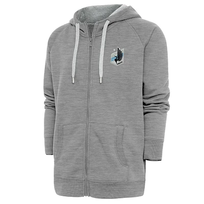 Men's Antigua Heather Gray Minnesota United FC Logo Victory Full-Zip Hoodie