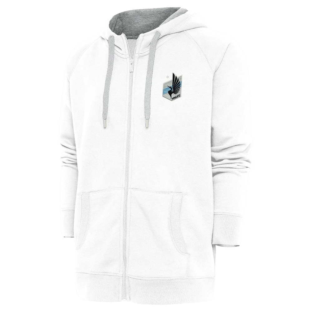 Men's Antigua White Minnesota United FC Logo Victory Full-Zip Hoodie