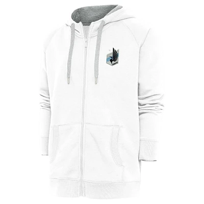 Men's Antigua White Minnesota United FC Logo Victory Full-Zip Hoodie