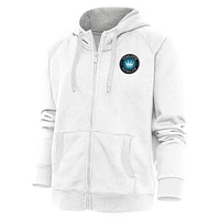 Women's Antigua White Charlotte FC Logo Victory Full-Zip Hoodie