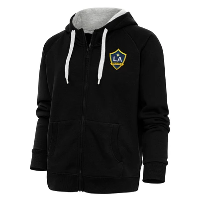 Women's Antigua Black LA Galaxy Logo Victory Full-Zip Hoodie