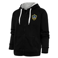 Women's Antigua Black LA Galaxy Logo Victory Full-Zip Hoodie