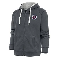 Women's Antigua Charcoal New England Revolution Logo Victory Full-Zip Hoodie