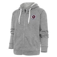 Women's Antigua Heather Gray New England Revolution Logo Victory Full-Zip Hoodie