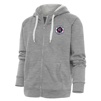 Women's Antigua Heather Gray New England Revolution Logo Victory Full-Zip Hoodie
