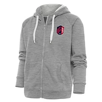 Women's Antigua Heather Gray St. Louis City SC Logo Victory Full-Zip Hoodie