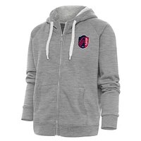 Women's Antigua Heather Gray St. Louis City SC Logo Victory Full-Zip Hoodie
