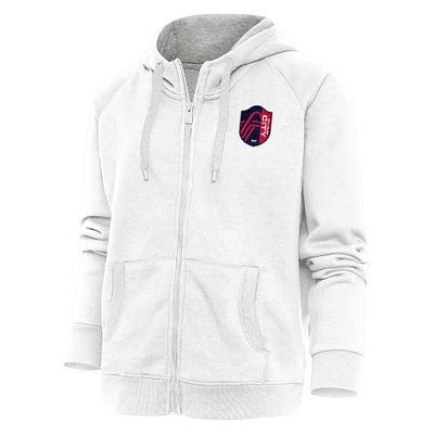 Women's Antigua White St. Louis City SC Logo Victory Full-Zip Hoodie