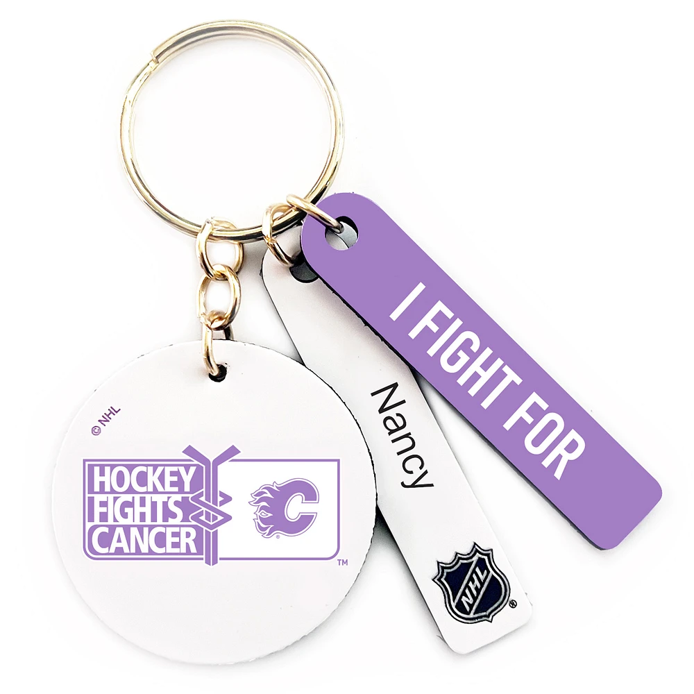 Calgary Flames Hockey Fights Cancer Personalized Ribbon Keychain