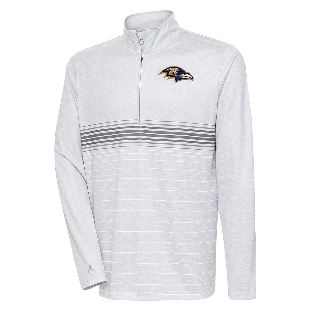 Men's Antigua Heather Gray/Steel Baltimore Ravens Bullseye Quarter-Zip Pullover Top