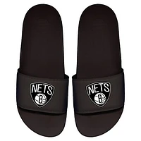 Youth ISlide Black Brooklyn Nets Primary Logo Motto Slide Sandals