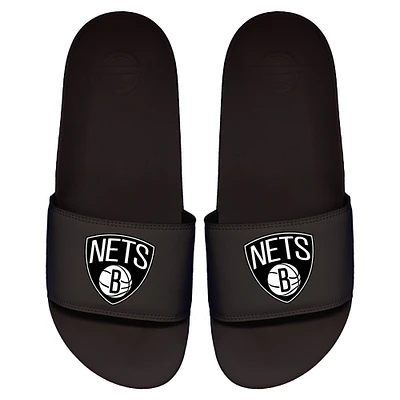 Youth ISlide Black Brooklyn Nets Primary Logo Motto Slide Sandals