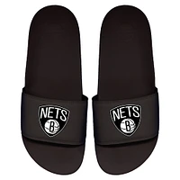 Youth ISlide Black Brooklyn Nets Primary Logo Motto Slide Sandals