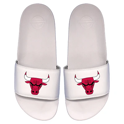 Youth ISlide White Chicago Bulls Primary Logo Motto Slide Sandals