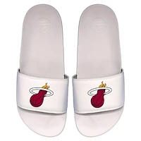 Youth ISlide White Miami Heat Primary Logo Motto Slide Sandals