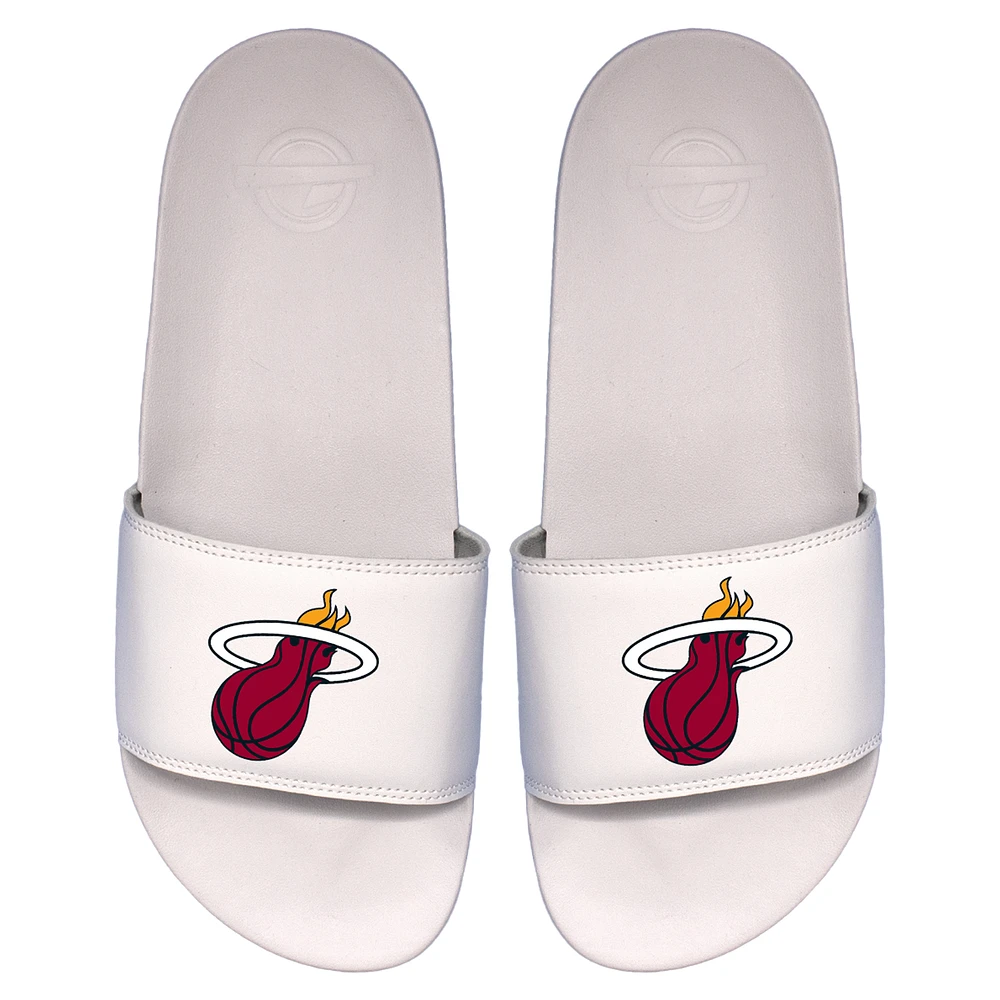 Youth ISlide White Miami Heat Primary Logo Motto Slide Sandals