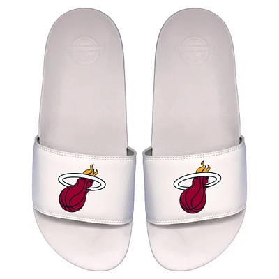 Youth ISlide White Miami Heat Primary Logo Motto Slide Sandals