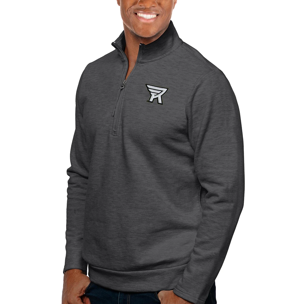 Men's Antigua Heather Charcoal Rochester Knighthawks Gambit Quarter-Zip Pullover Top