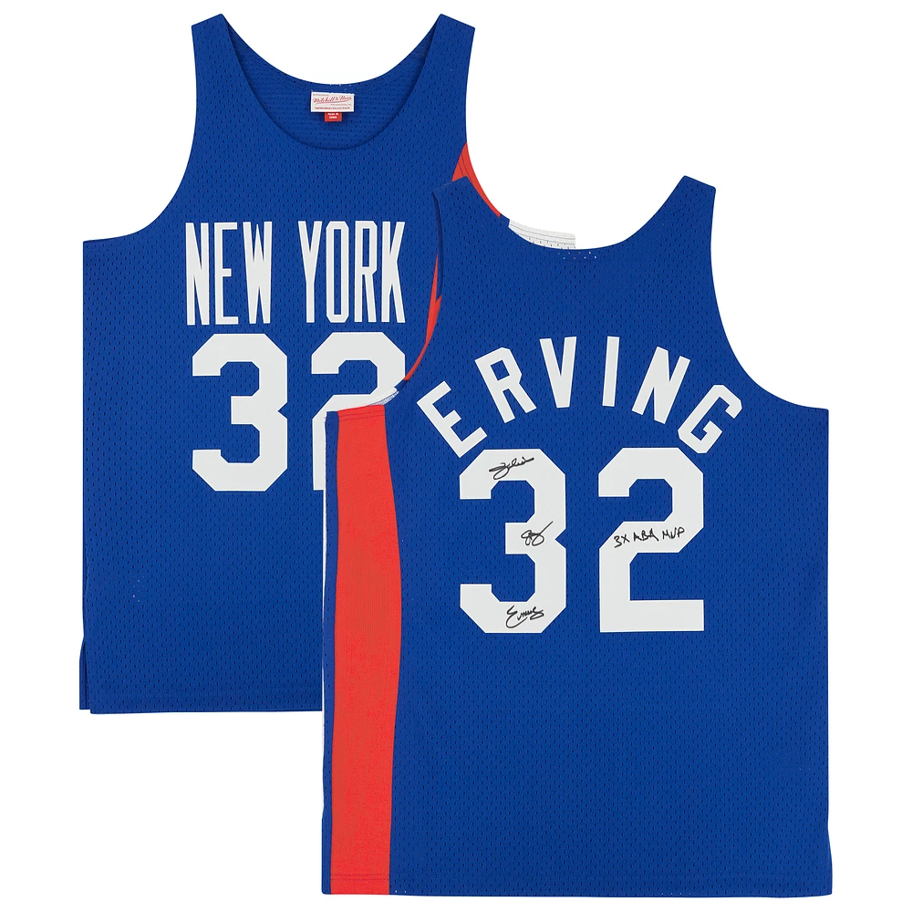 Julius Erving Blue New York Nets Autographed Mitchell & Ness 1973-74 Swingman Jersey with "3x ABA MVP" Inscription