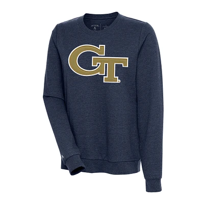 Women's Antigua Heather Navy Georgia Tech Yellow Jackets Action Pullover Sweatshirt