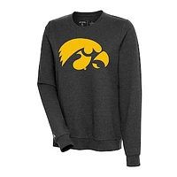 Women's Antigua Heather Black Iowa Hawkeyes Action Pullover Sweatshirt