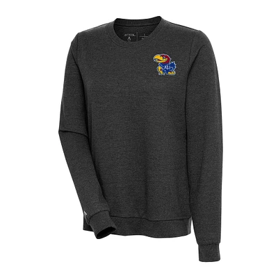 Women's Antigua Heather Black Kansas Jayhawks Action Pullover Sweatshirt